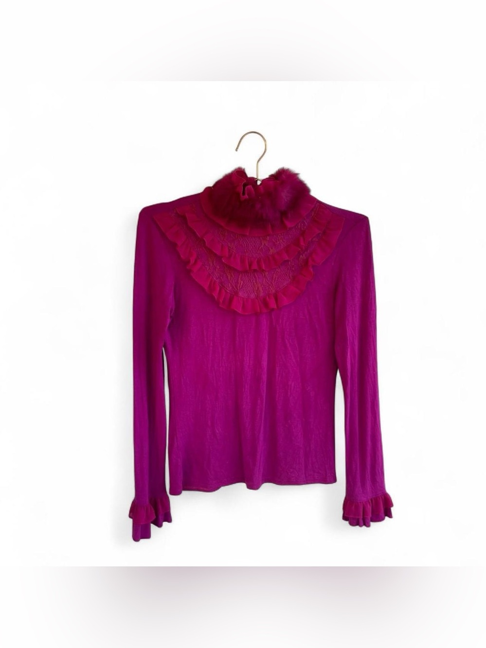 Y2K Cable & Gauge Hot Pink Lace Ruffle Fur Trim Top M
